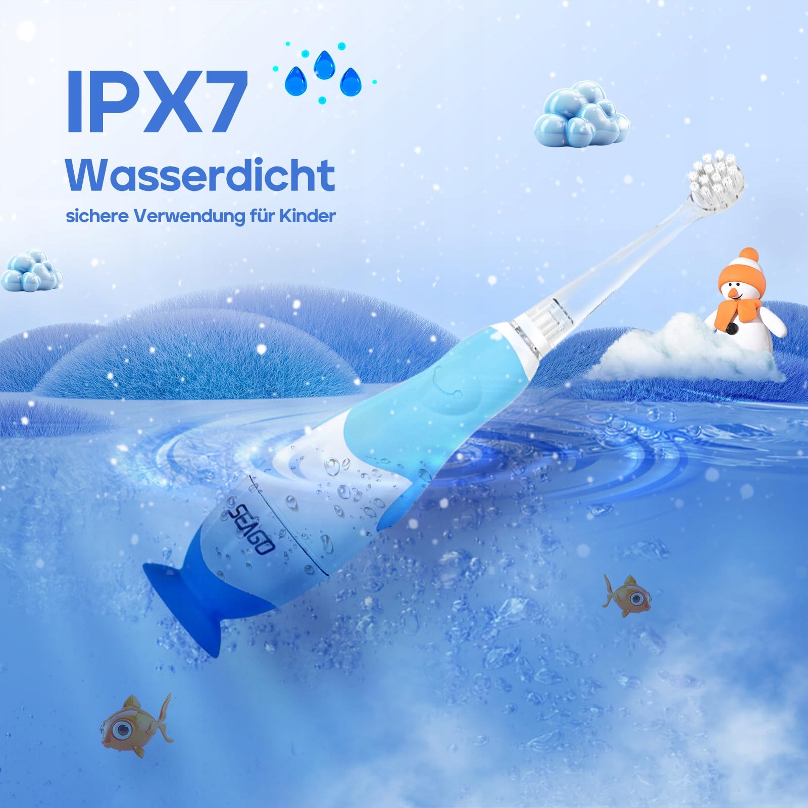 SEAGO Szczoteczka Elektryczna Dla Dzieci LED IPX7 Timer 2 Minuty — miniatura 7