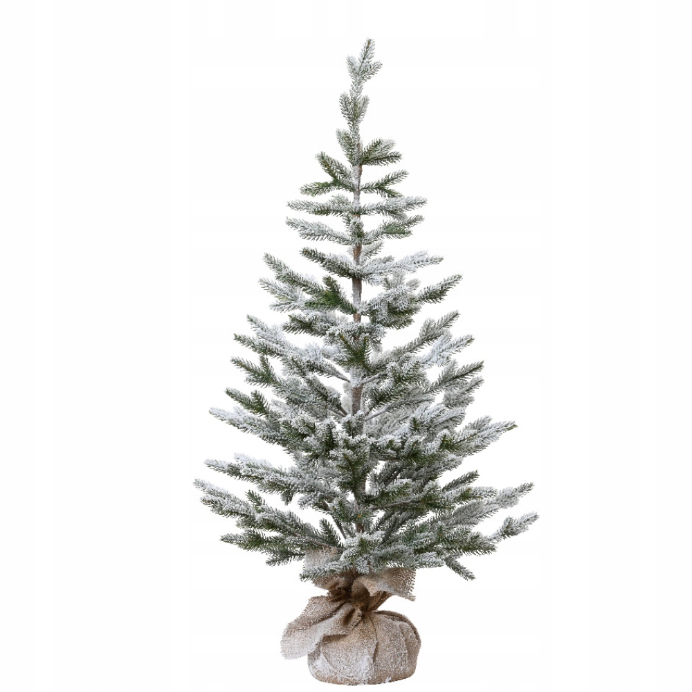 Vianočný stromček zasnežený v jutovom obale, dekoratívna vnútorná časť 100 cm