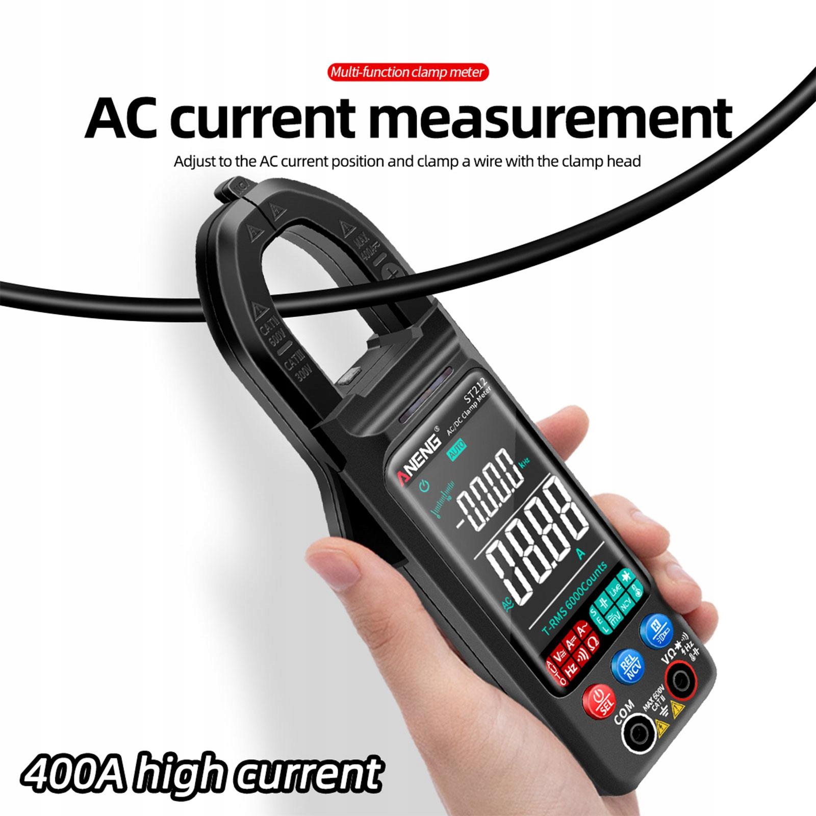 Cyfrowy miernik cęgowy Multimetr 6000 zliczeń, czarny Typ inny