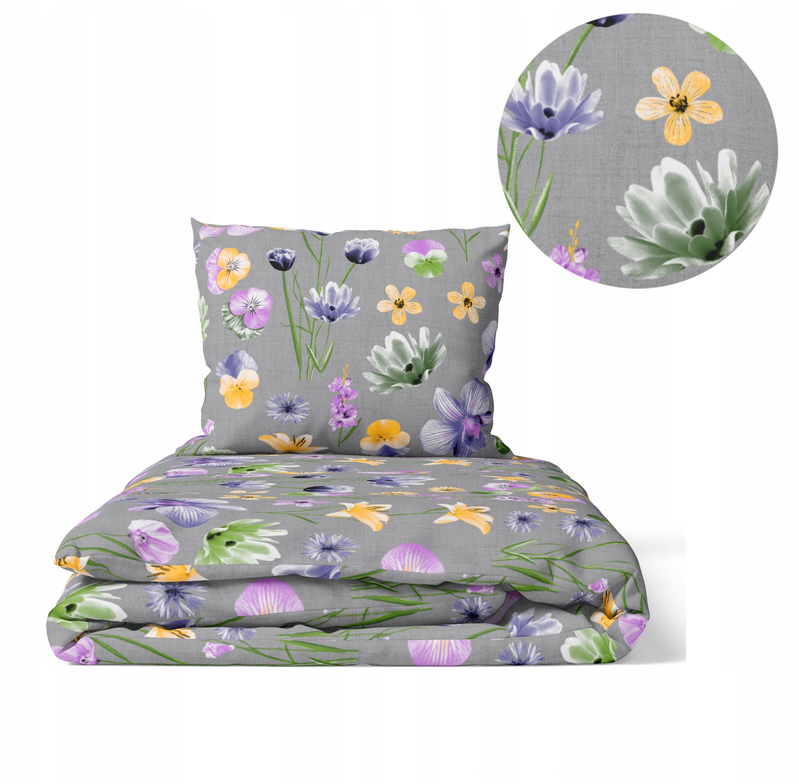 Komplet Pościeli 160x200 2x70x80, 100% Bawełna, 140g/m2, wzór: Polne kwi