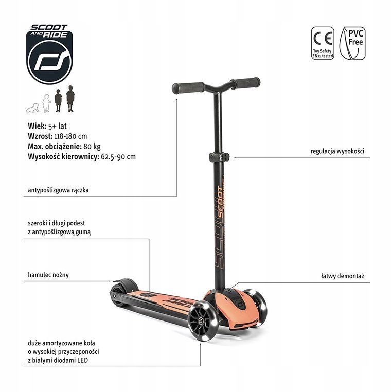 Scoot and Ride Highwaykick 5+ LED - Peach Kod producenta Highwaykick 5