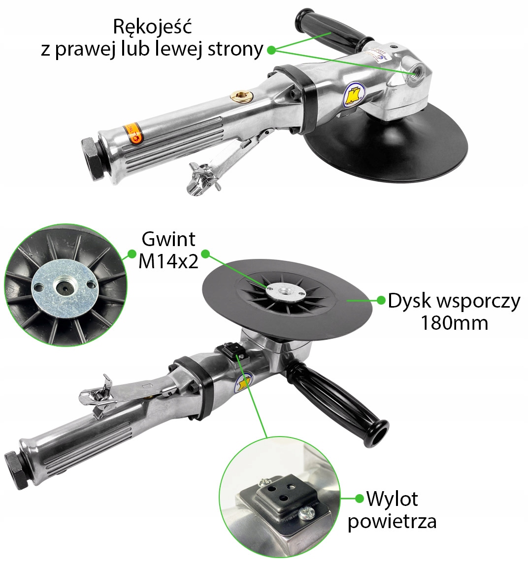 Polerka pneumatyczna 180mm, 2500 obr / min Stan opakowania oryginalne