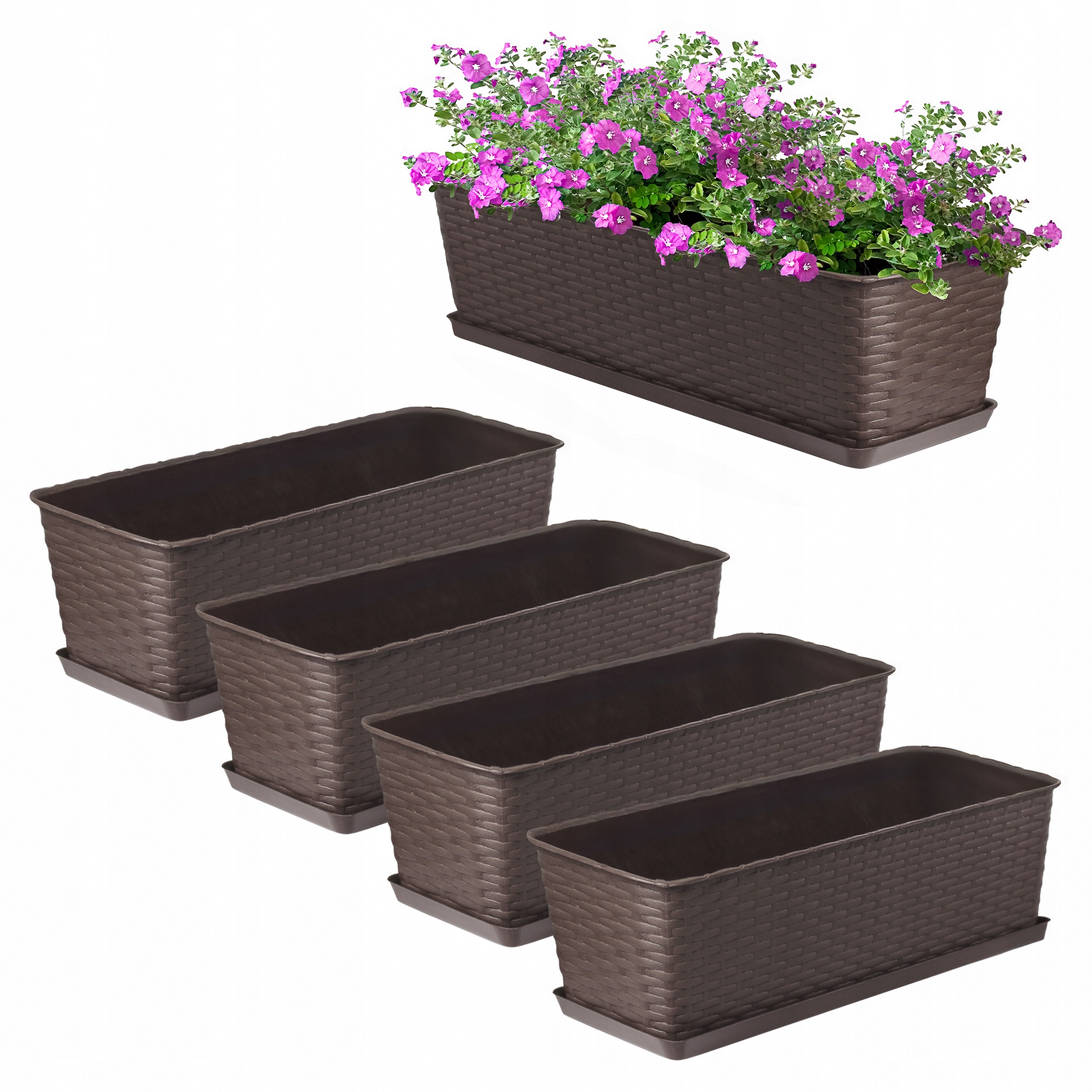 4x Skrzynka Balkonowa Doniczka Donica Z Podstawkami 60cm Brąz