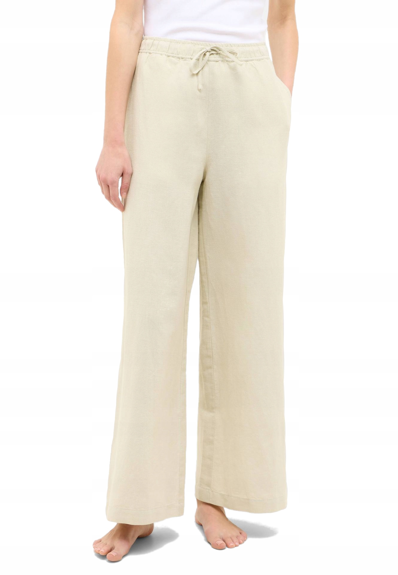 Dámské Lněné Kalhoty Béžové, Široké Nohavice, Módní Na Léto Mustang 36