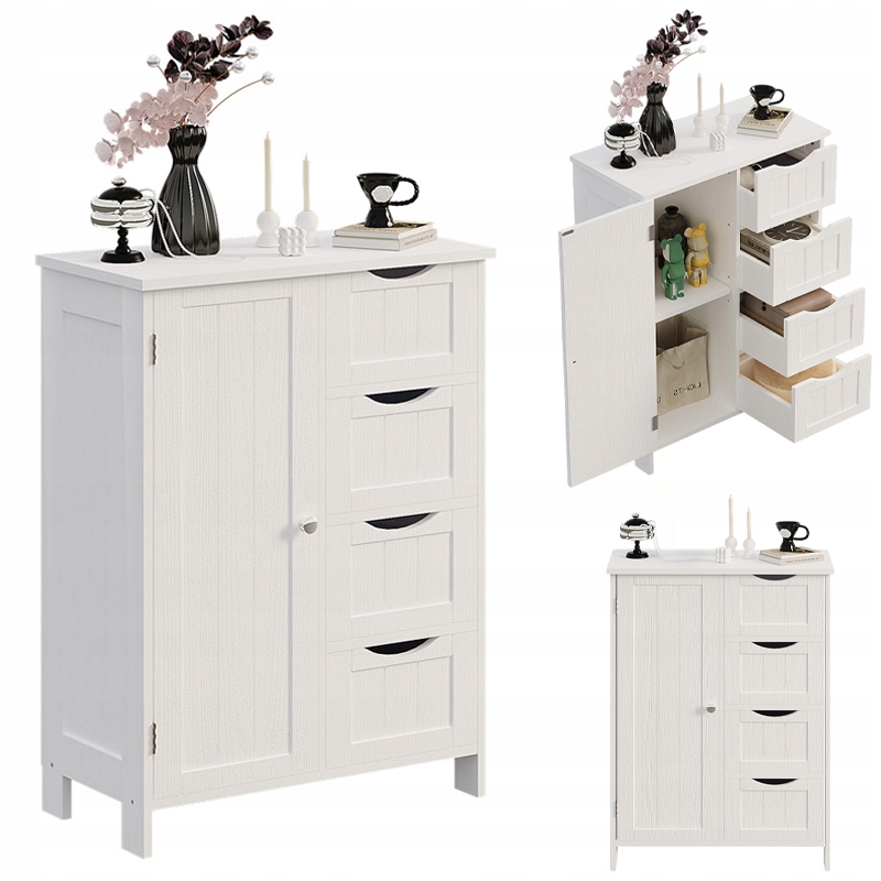 Skříň Regál Komoda Koupelna Předsíň Loft 3 Zásuvky Bílá Vysoká 80 CM