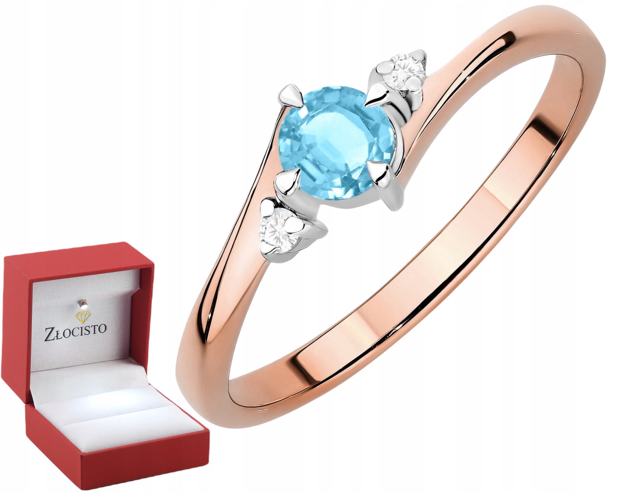 Růžový Zlatý Prstýnek S Topazem A Brilianty Gravírování