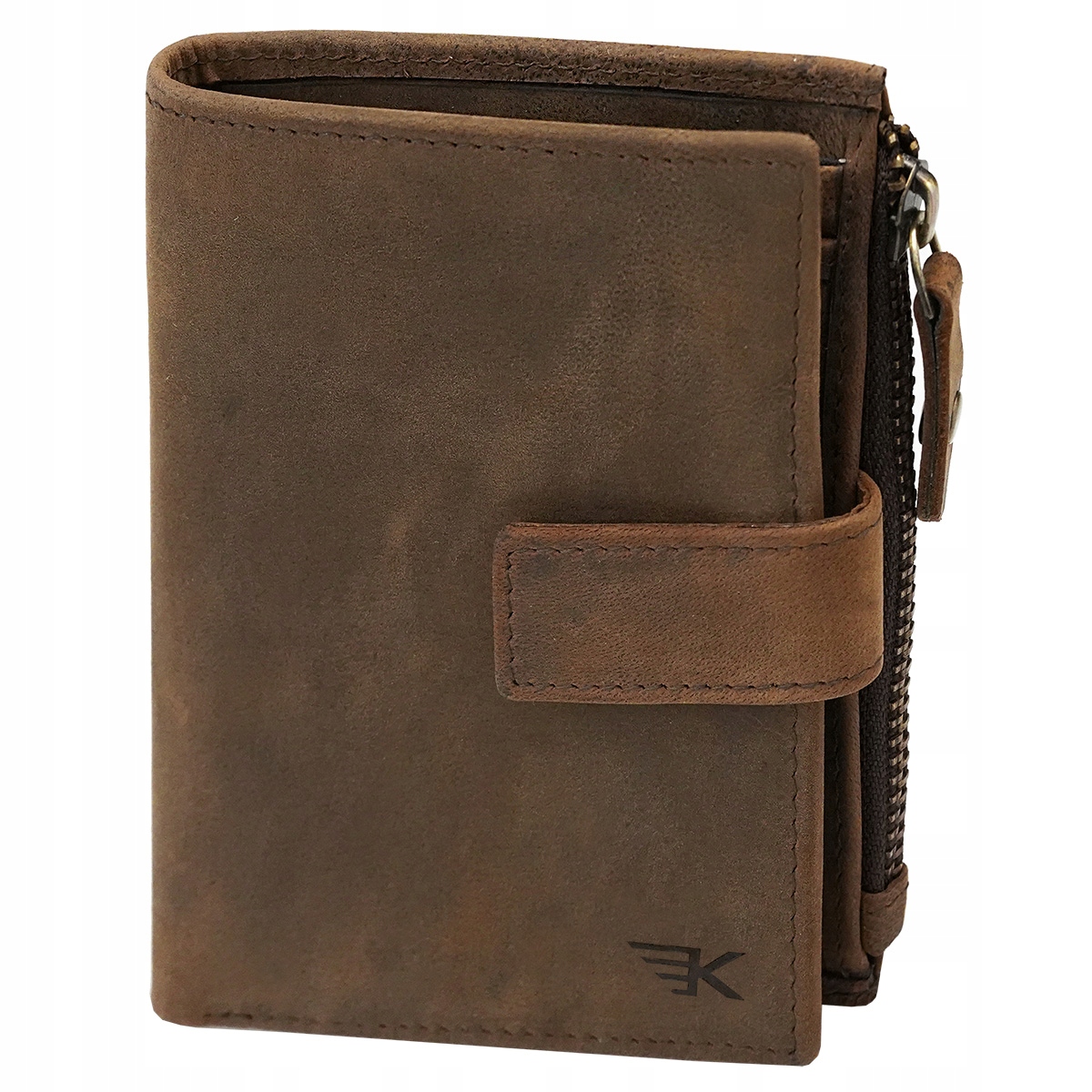 Kochmanski portfel męski skórzany brązowy Rfid z kieszonką na zamek pionowy