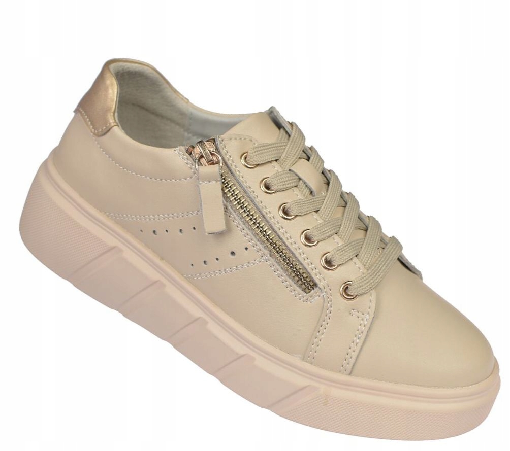 Dámské tenisky kožené sportovní boty 24120 béžové na platformě vel 40