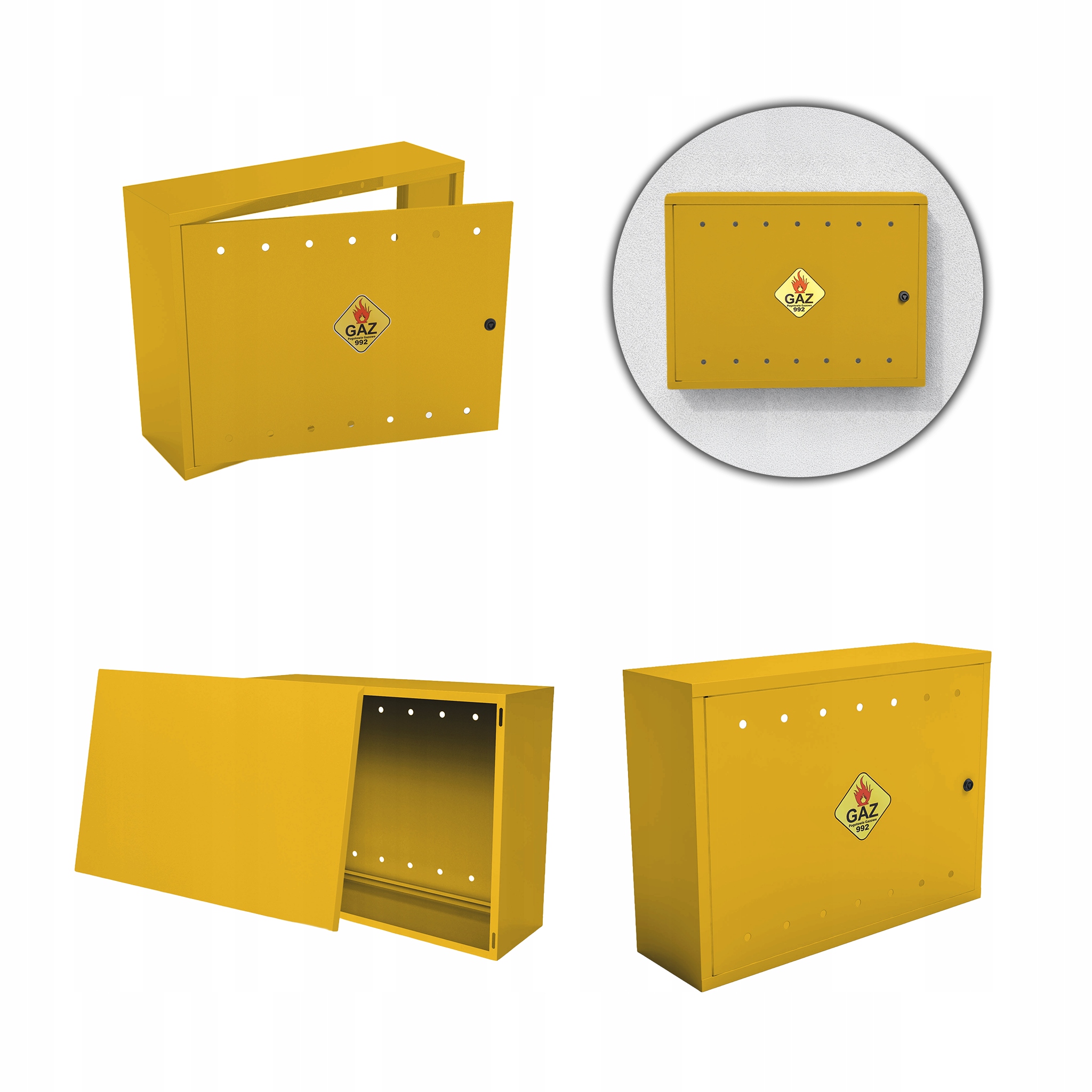 Plynová Skříňka 80x60x25 Žlutá Skříňka S Zády Pro Plynový Ventil Ocelová