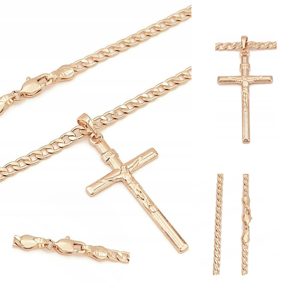 

Łańcuszek z Krzyżem stal chirurgiczna złoto 18K