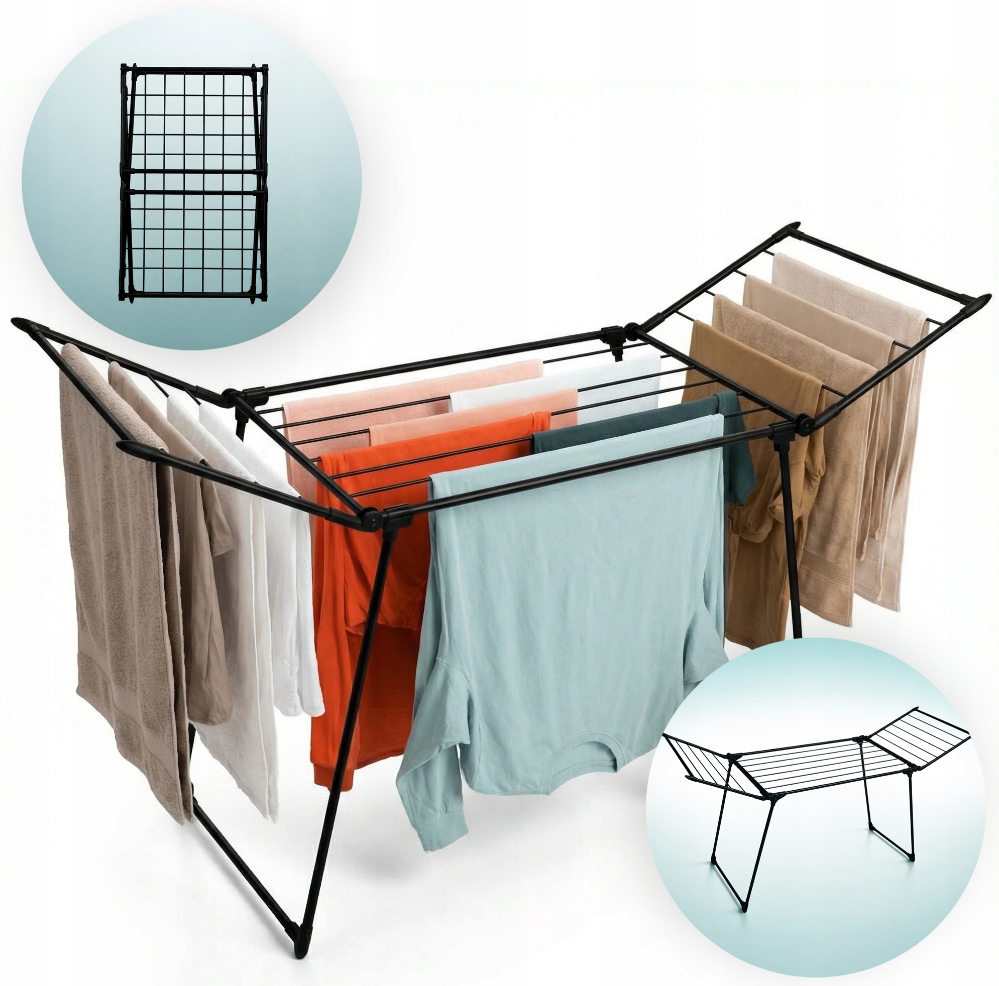 Levně Sušák na prádlo Oblečení Černá Pevná Skládací Velká Pevná 16 m