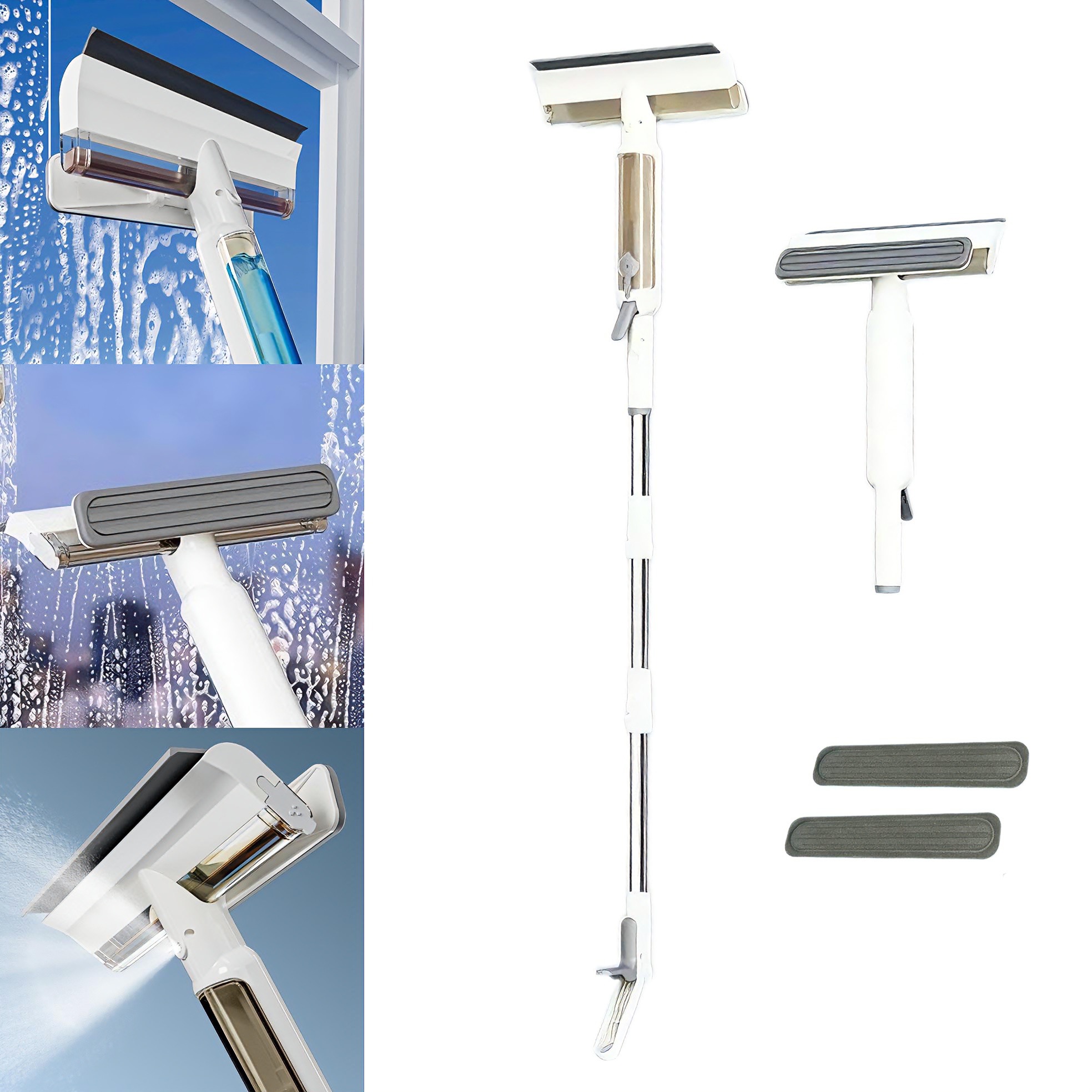 Kombinovaný mop se stěrkou na mytí oken Spary, teleskopickou tyčí, 2 x houbičkou