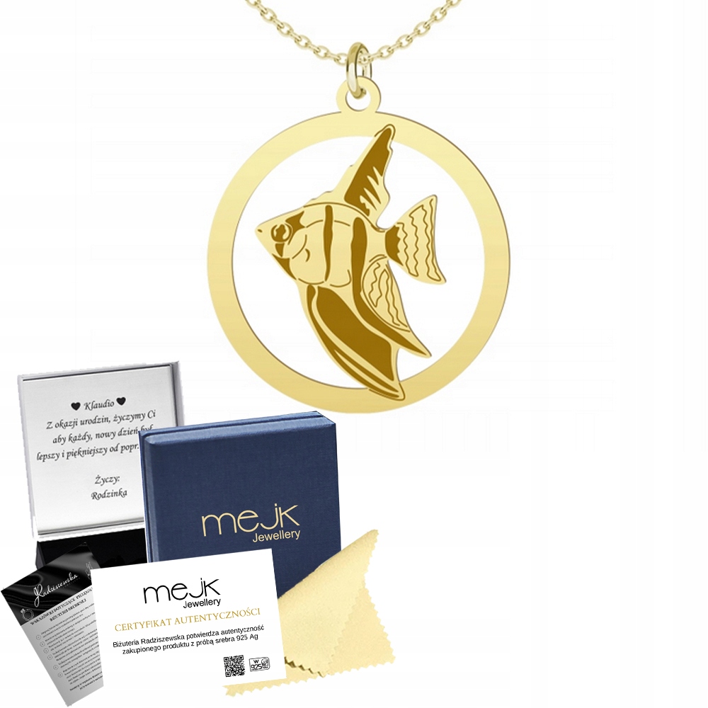 Řetízek Zlatý s rybou Skalar 925 Řetízek Žena Dárek Gravírování Bonus
