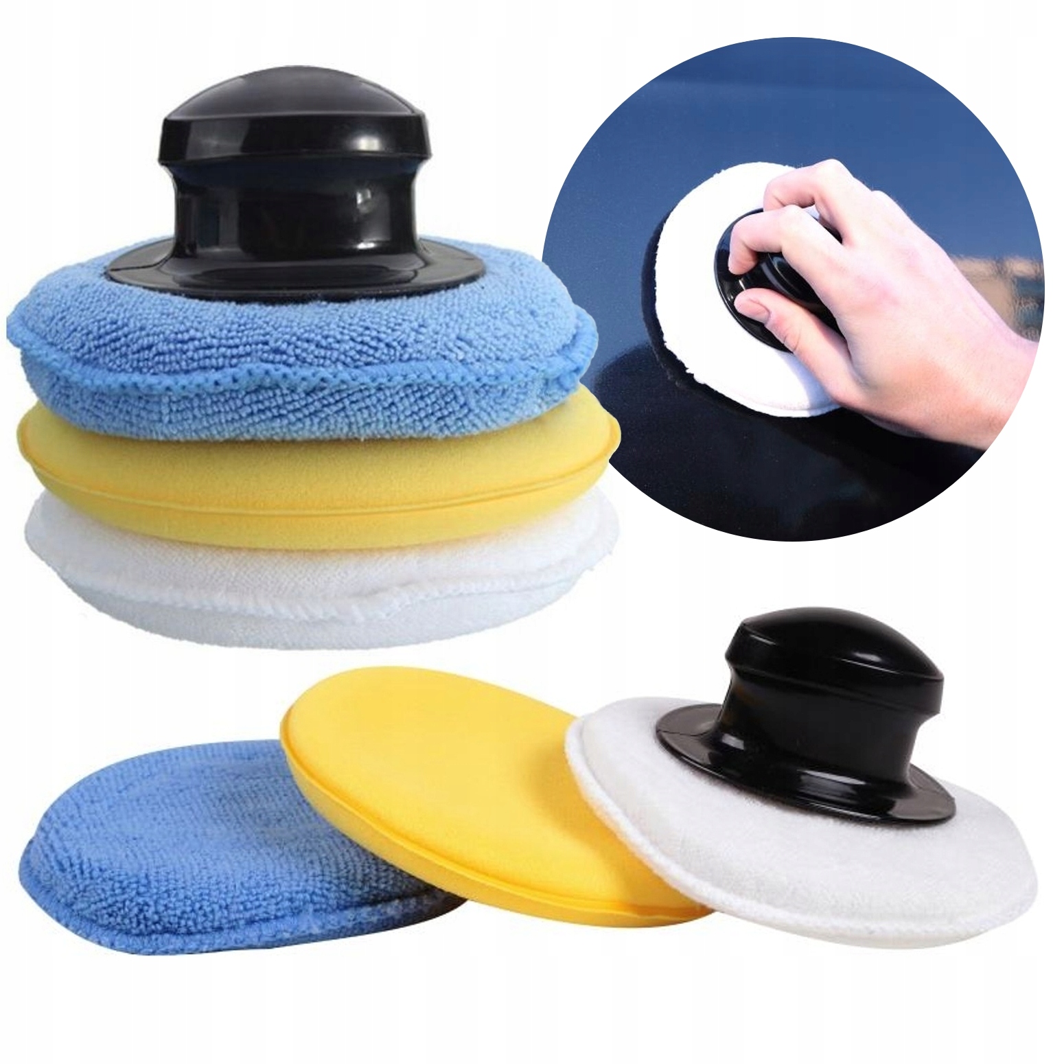 Zestaw gąbek 3+1 aplikatory do polerowania lakieru z uchwytem Pady do wosku