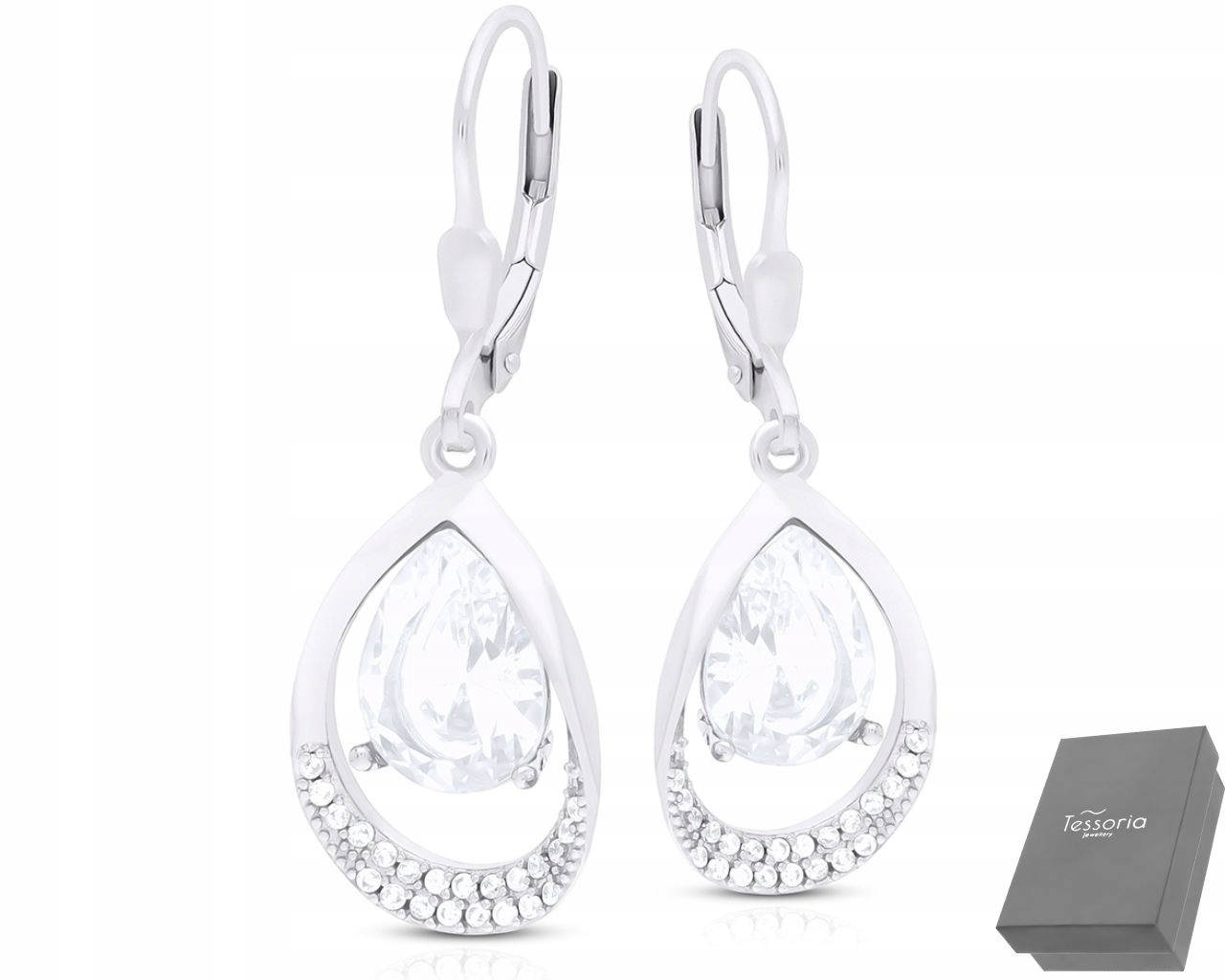 Stříbrné Náušnice Závěsné Náušnice Zirkony Dámské 925 Elegantní Originální Vzor