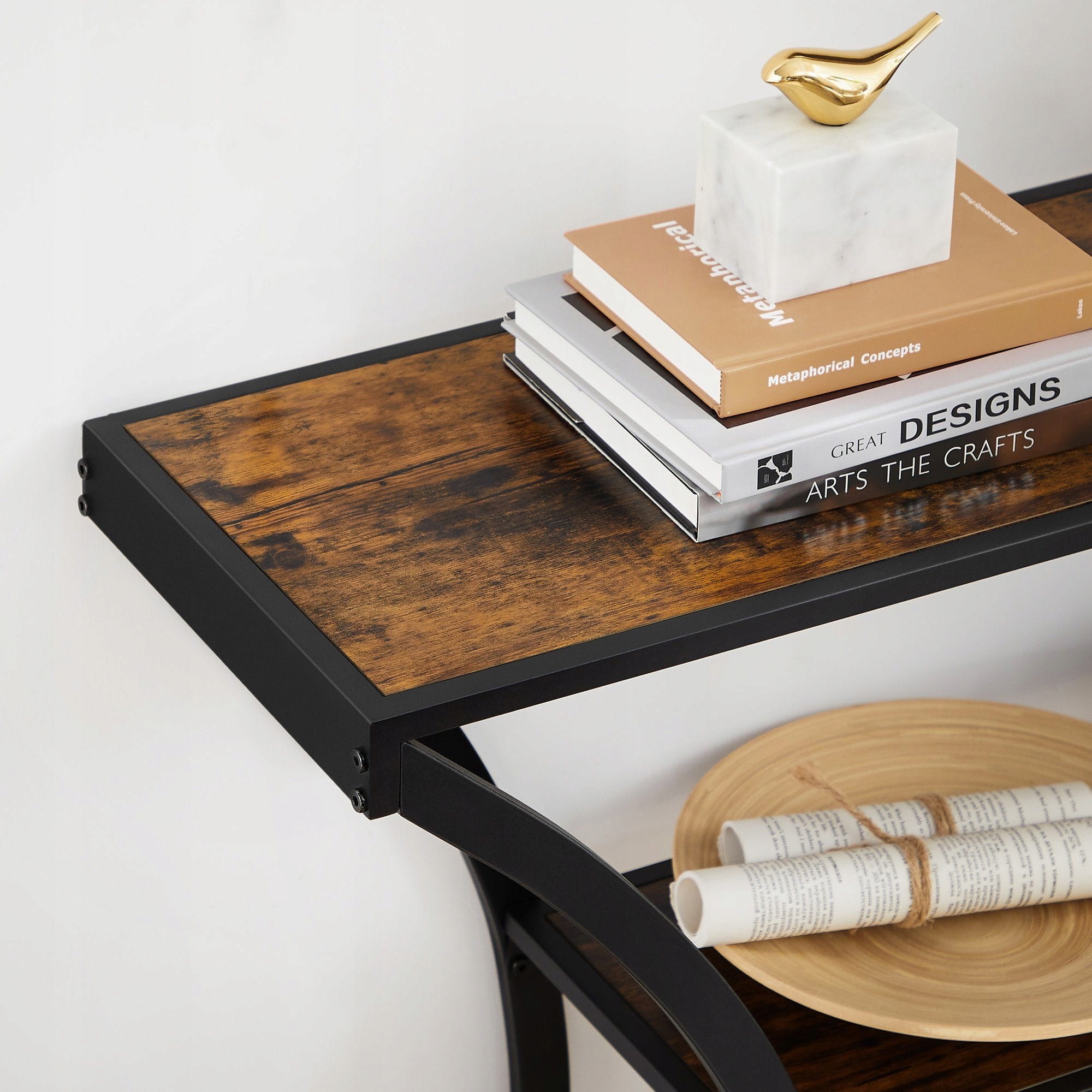 KONSOLA LOFT VINTAGE RUSTYKALNA INDUSTRIALNA PÓŁKA Kolor mebla czarny odcienie brązu