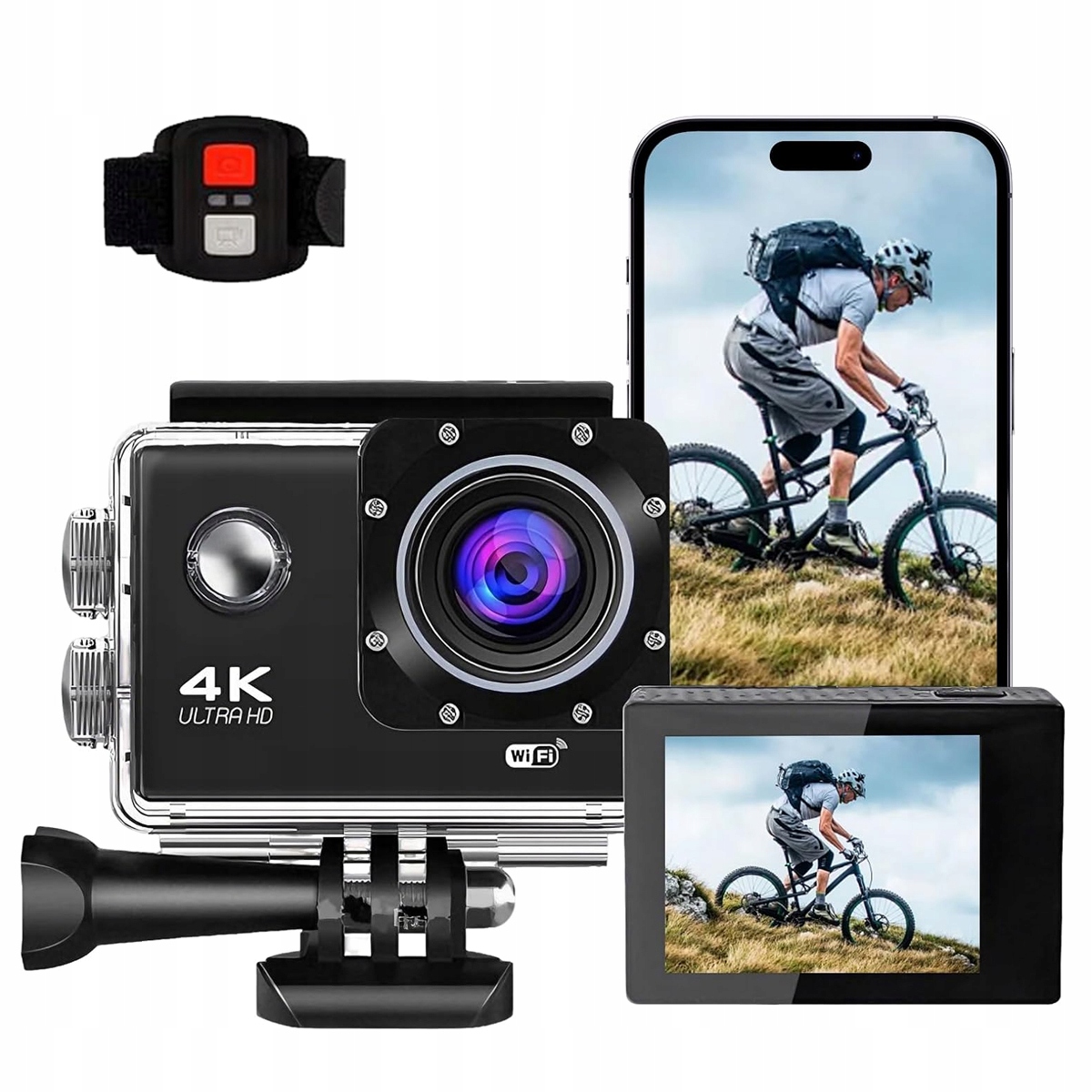 Kamera Sportowa 4K Wifi Usb Mikrofon Wodoodporna Akcesoria Zestaw.