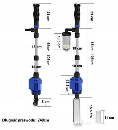 ODMULACZ DO DNA AKWARIUM Z POMPĄ WODY I FILTREM Długość 65-105 cm