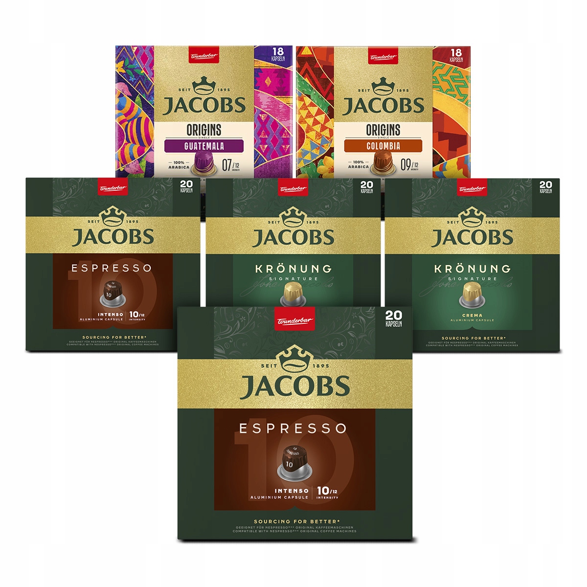 Kapsułki Jacobs do Nespresso(r)* Espresso, Kronung, Origins 6 opakowań