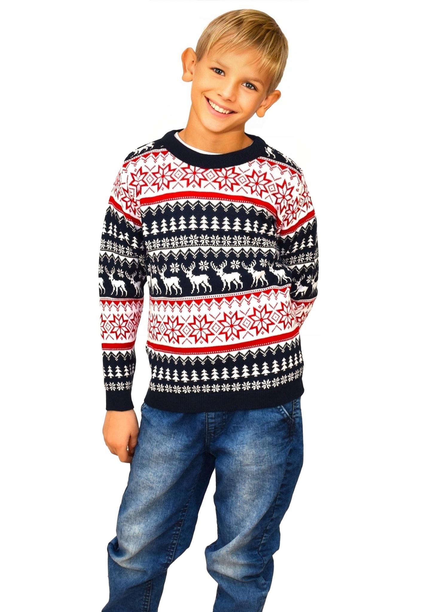 DZIECIĘCY SWETER ŚWIĄTECZNY NORWESKI GRANATOWY CZERWONY ŚWIĄTECZNE 2/3 LATA Marka Inna marka