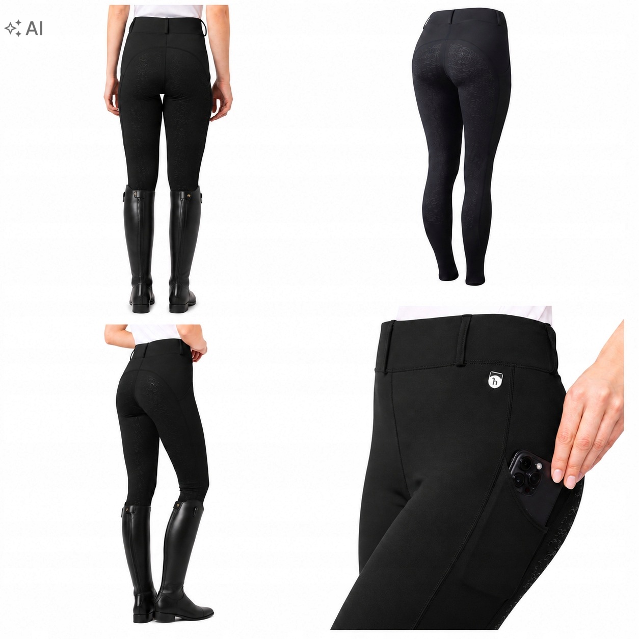 Legginsy jeździeckie damskie Horze Dea Full Grip Black 38 M