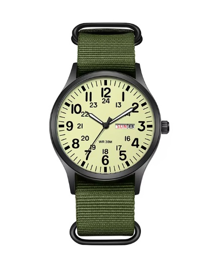 Hodinky Tpw luminous Day-Date vojenský styl design datumovka černý řemínek