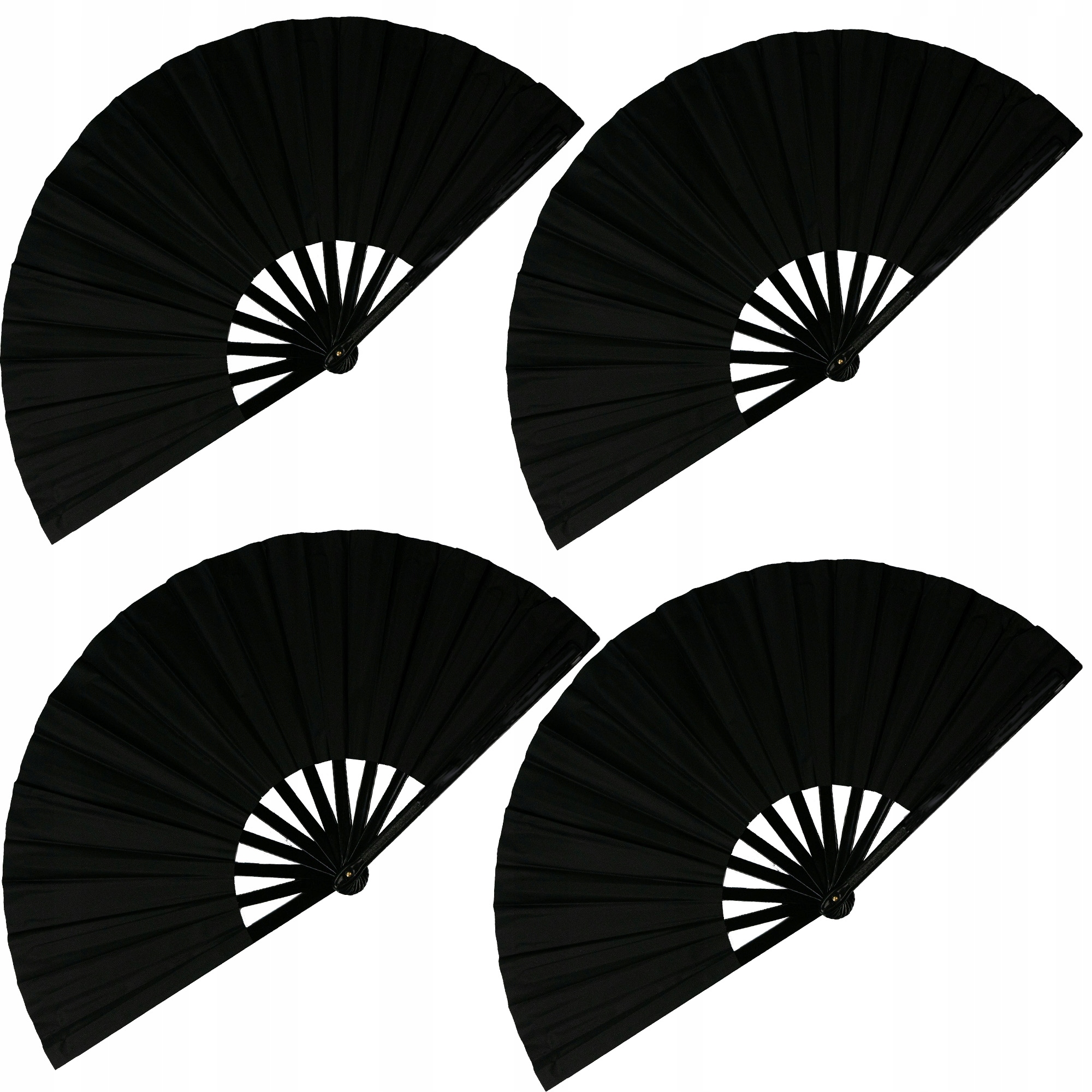 4 Vějíře černé skládací ruční 33x64 cm sportovní stabilní pro tanec