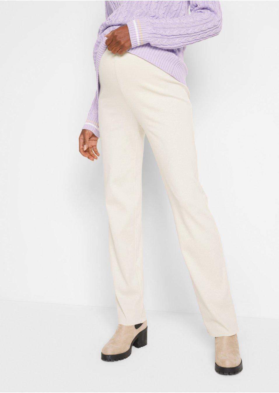 ECRU SPODNIE PRĄŻKOWANE CIĄŻOWE Bonprix _DYI 44