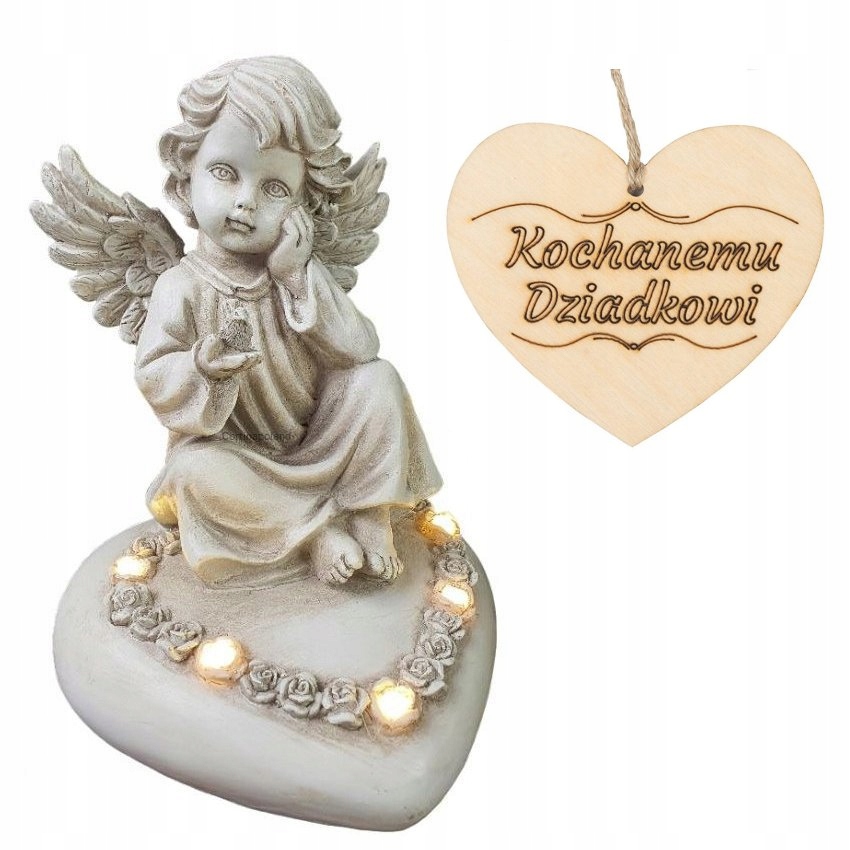 Hřbitovní Svíčka Pro Dědečka Anděl strážný Sedící Na Srdci Do Zahrady Na Hrob 18 CM