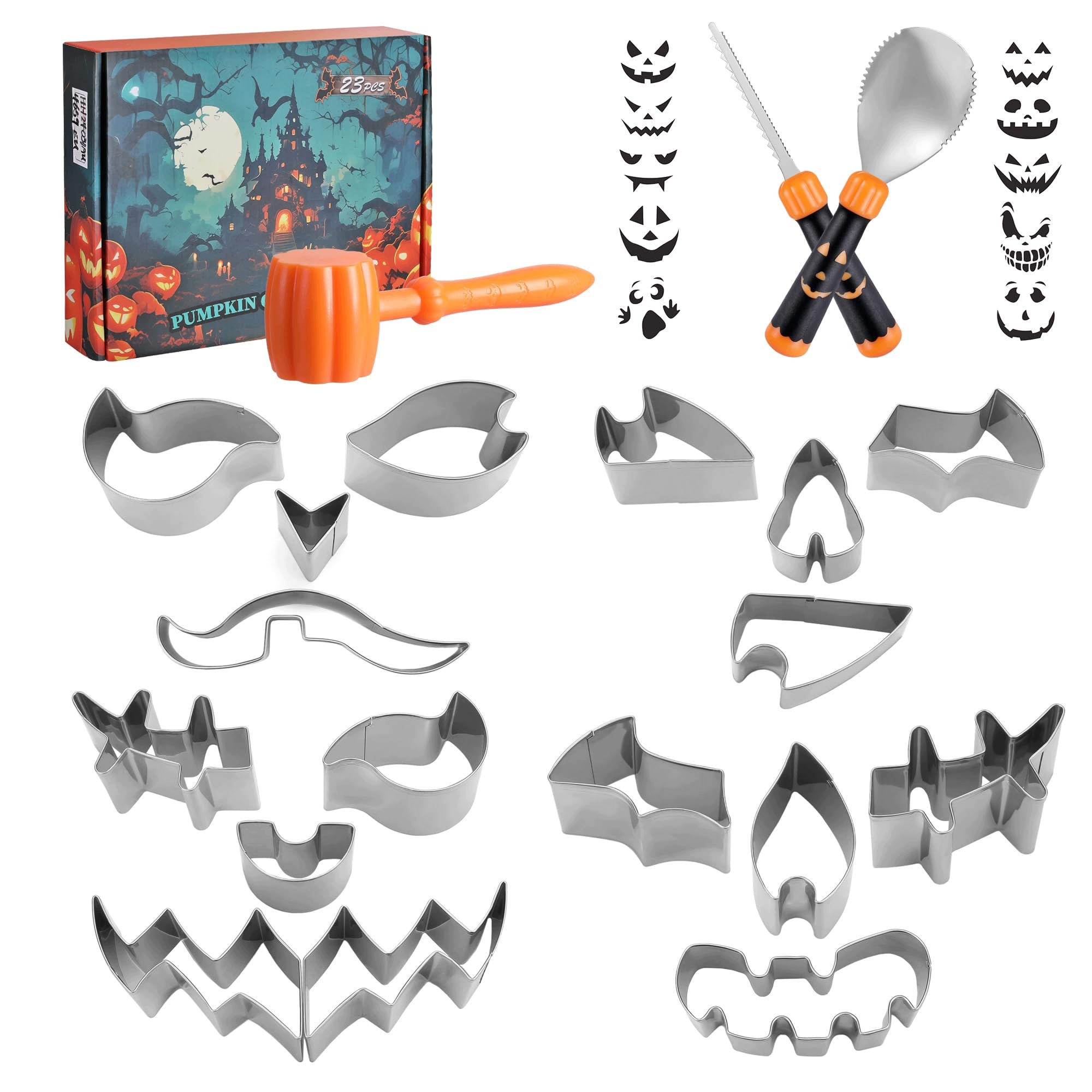 Sada Na Vyřezávání Dýní Halloween 23 Ks 20 Ocelových Šablon