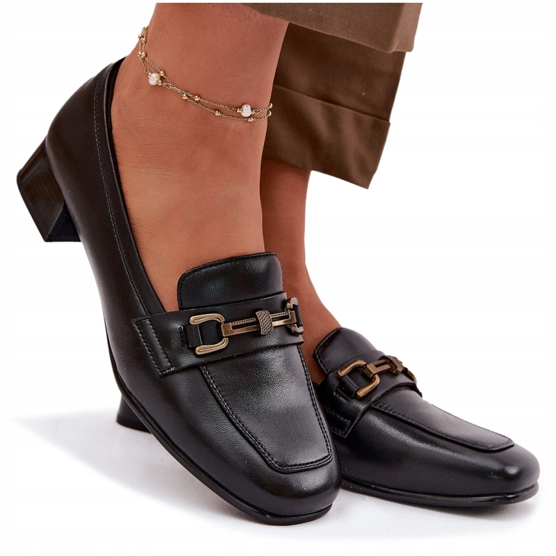 Dámské Polobotky Přírodní Kůže Podpatek Kostka Vinceza 39978 Černá 39