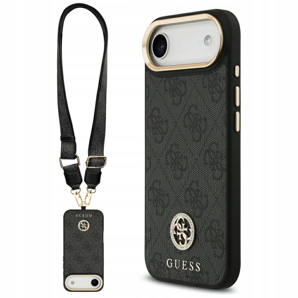 Guess 4G Strass Strap Metal Button MagSafe etui na iPhone 17 Air czarne