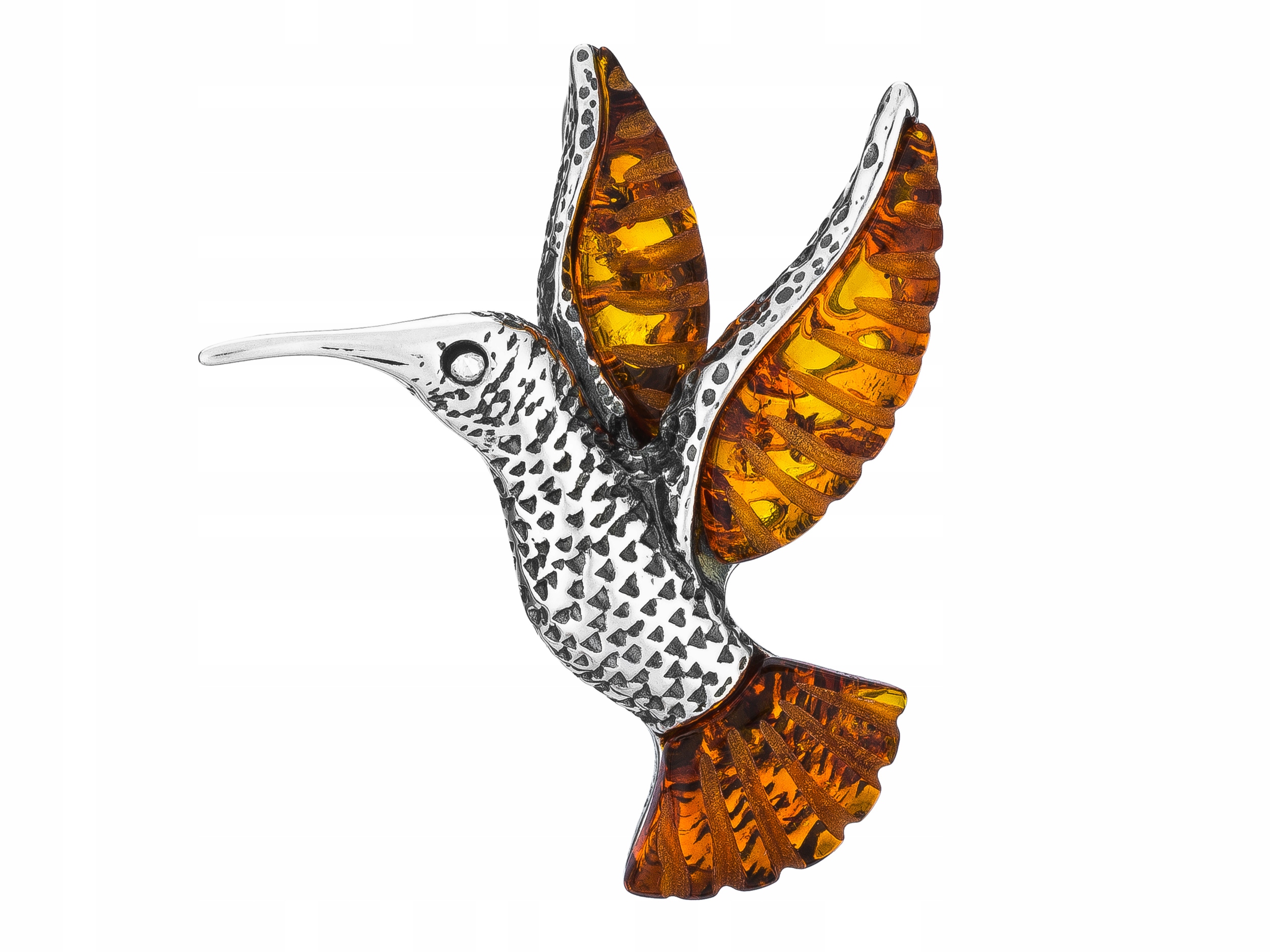 Stříbrný Přívěsek Kolibřík s jantarovou zirkonií Oxidovaný přívěsek Pták