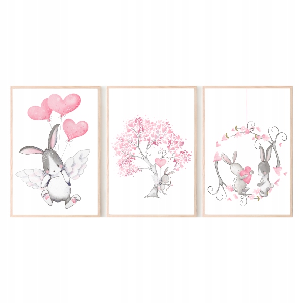 

Zestaw 3 plakaty A4 pastelowe króliczki Love nr.6