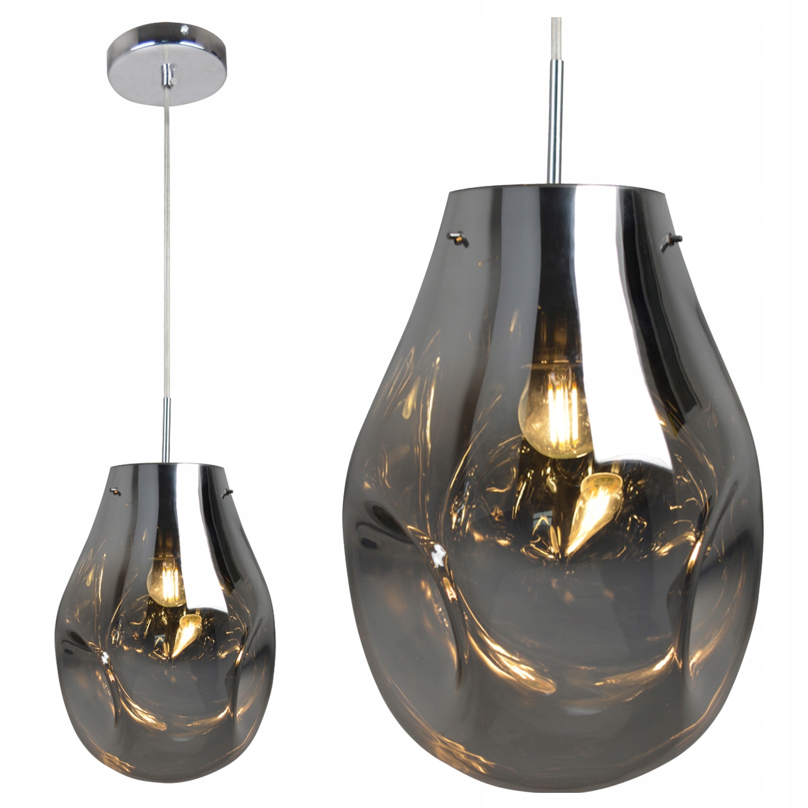 Stropní Svítidlo Skleněné závěsné stínítko Kouřový závěs Loft E27 Chrom Kimberly