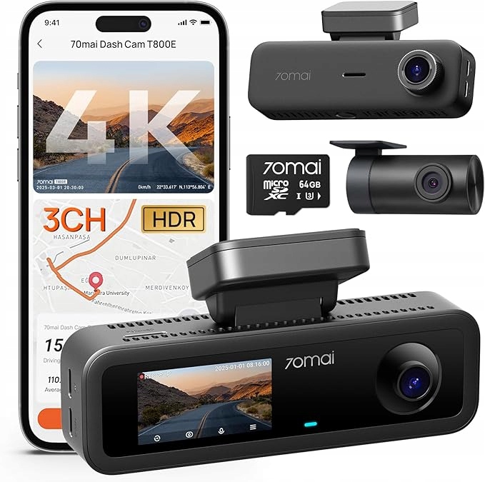 70mai T800E 4K Autokamera 3-kanálová Hdr F1.55 Parkovací režim