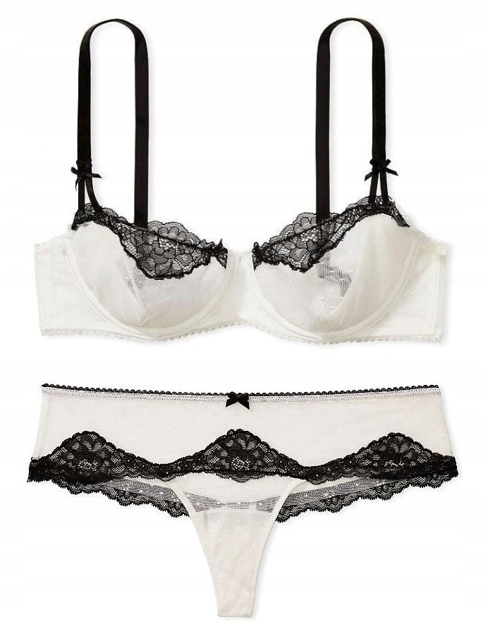 Komplet podprsenky a tanga Victoria's Secret bílý s krajkou 75C/M