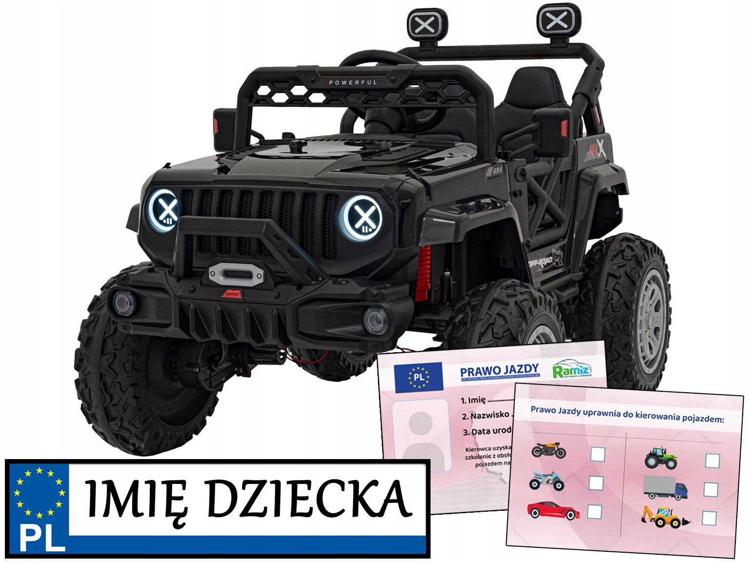 duże Terenowe Auto Na Akumulator off road speed napęd 4x4 4 silniki