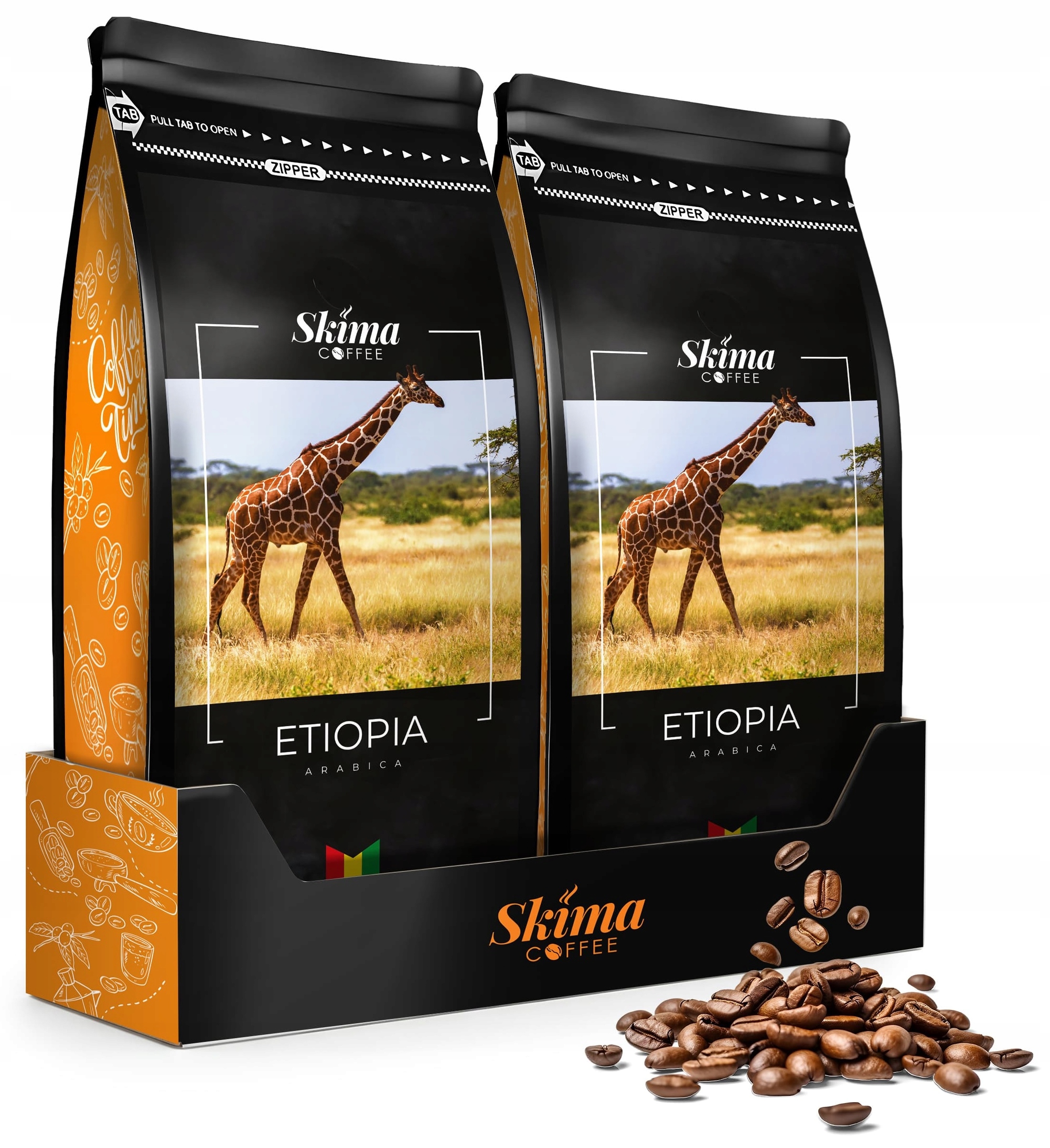 Levně Káva zrnková 2x1kg Etiopia 100% Arabica Čerstvě pražená do kávovaru +dárek