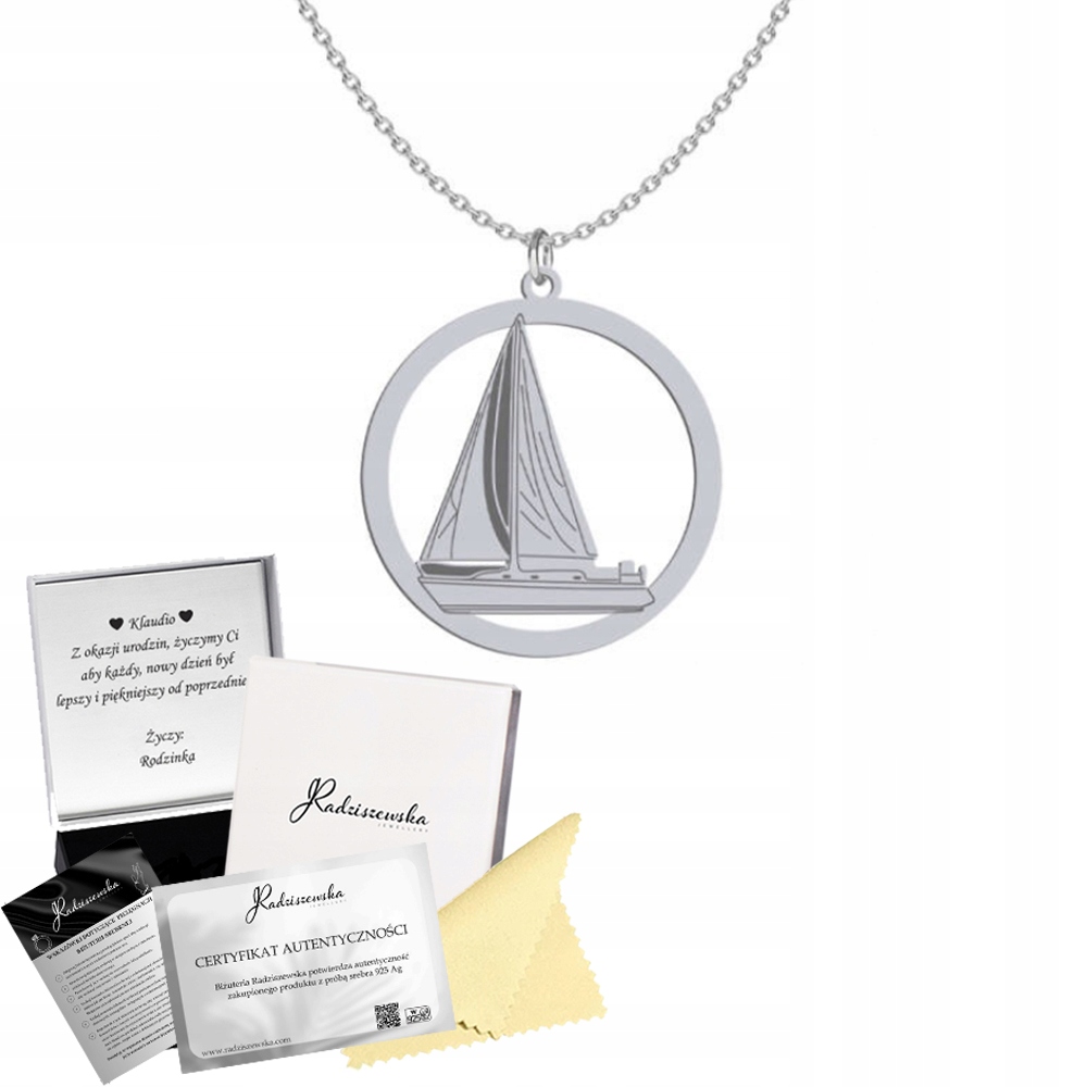 Stříbrný náhrdelník Plachetnice Plachtění 925 Řetízek Dárek Gravírování Bonus