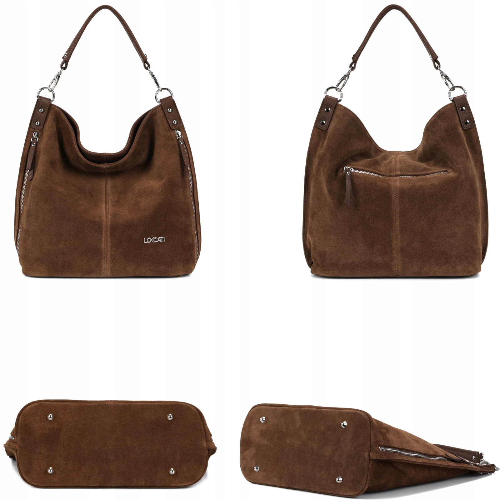 Włoskie torebki zamszowe LOCCATI Torebka brązowa duża a4 skóra naturalna Marka Loccati