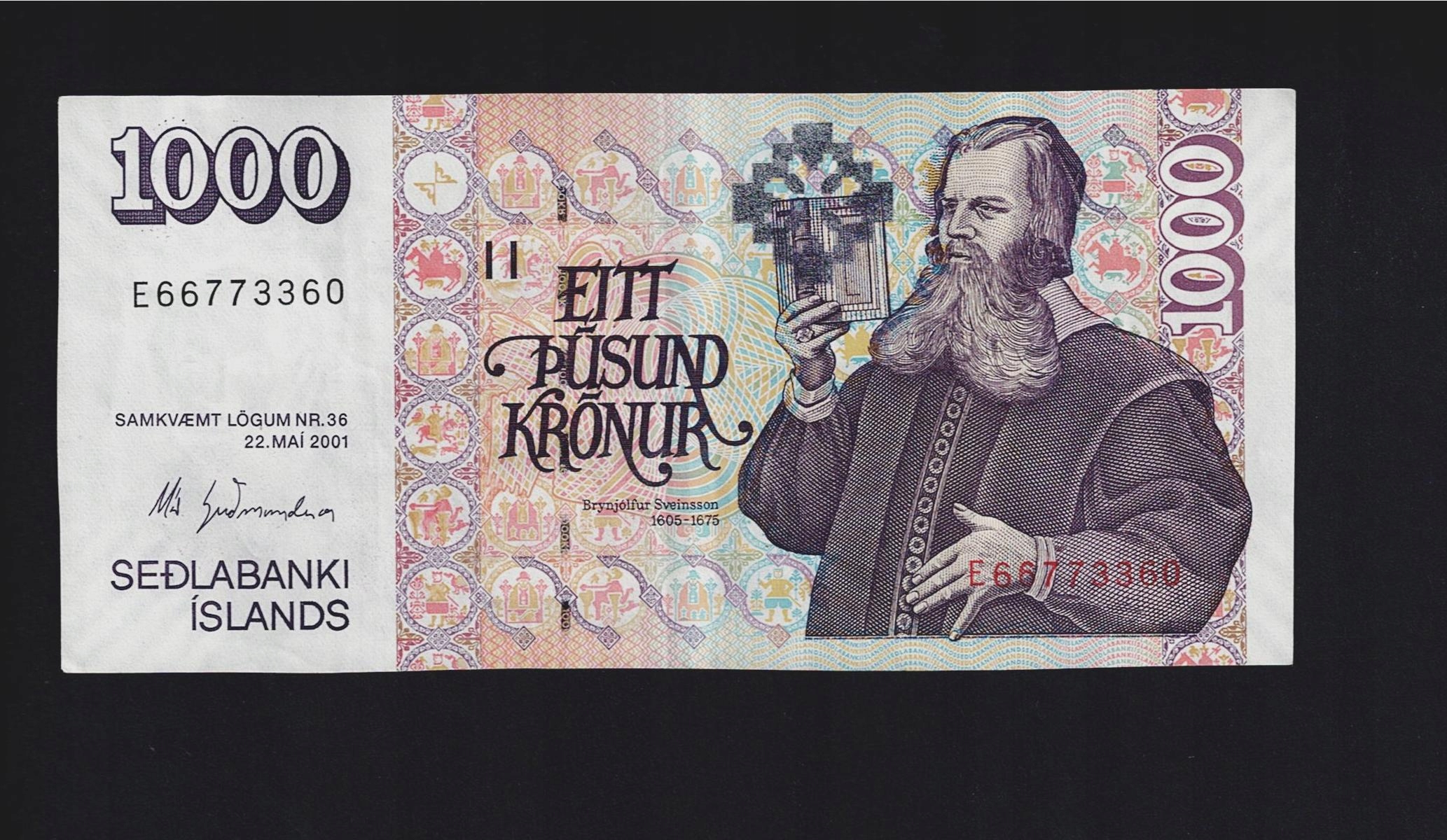 BANKNOT ISLANDIA -- 1000 KRONUR -- 2001 rok, (B65)