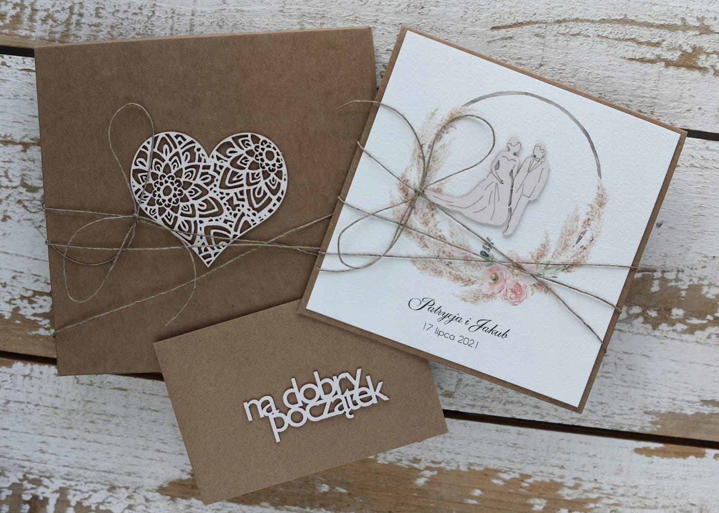 Rustikální svatební přáníčko, ručně vyráběné, mladý pár a boho 2