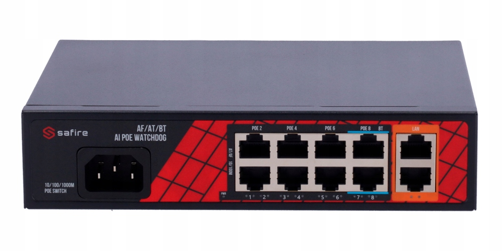 Switch PoE SF-SW1008HIPOE-H-120 8x PoE 2x Uplink Safire