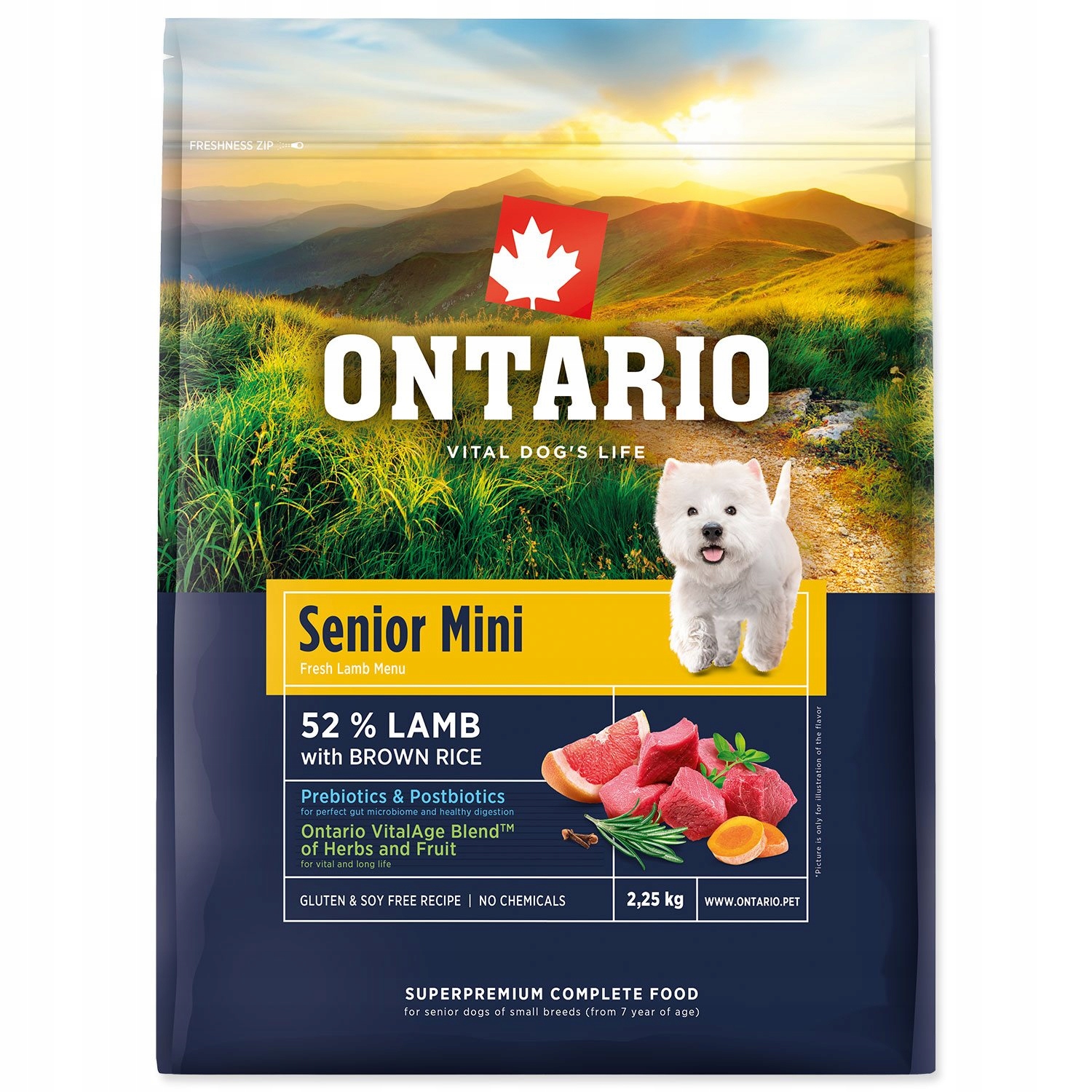 Levně Krmivo Ontario Senior Mini Lamb & Brown Rice 2,25kg