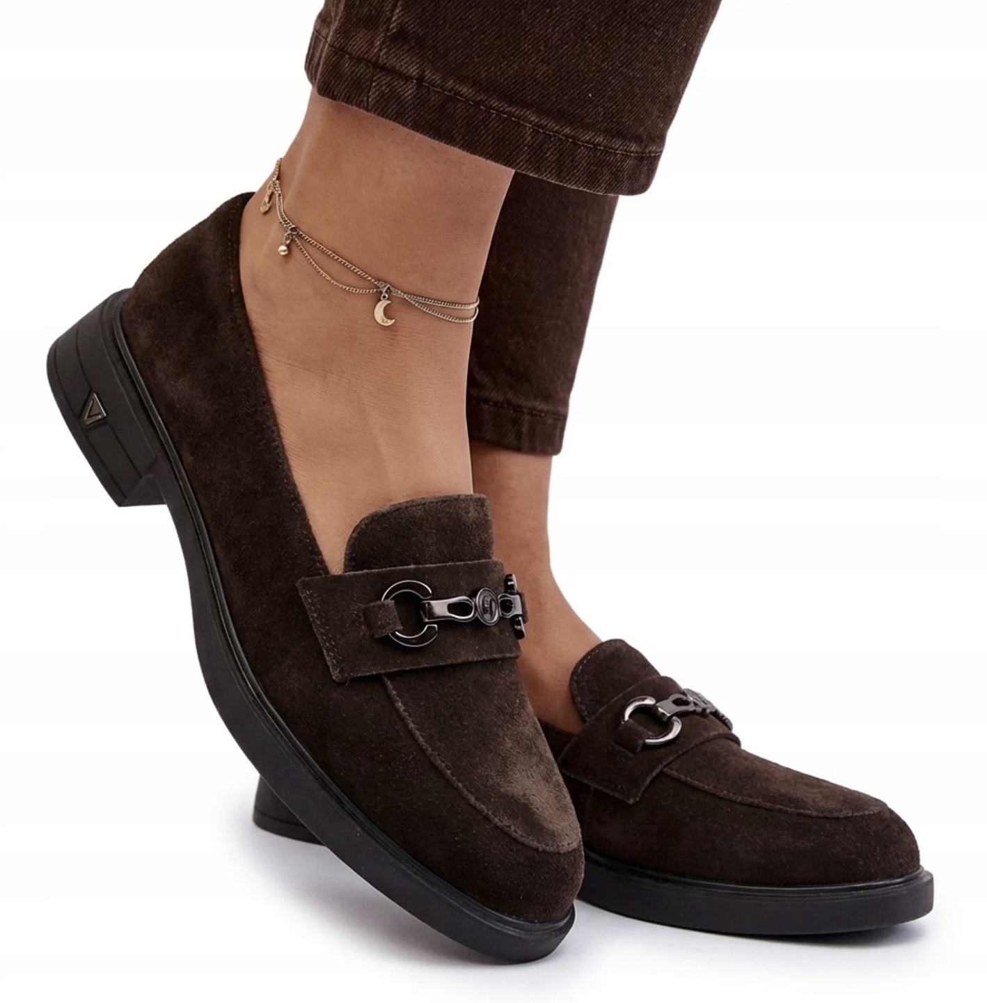 Czekoladowe Skórzane Mokasyny Półbuty Damskie Vinceza 39991 Buty Brązowe 39