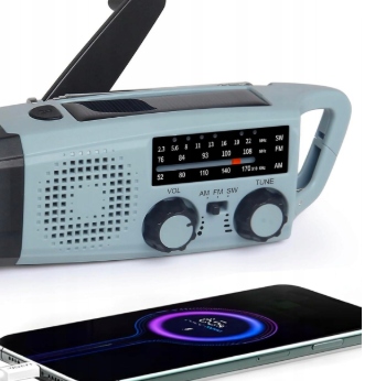 Nouzové rádio na kliku solární powerbanka svítilna Am Fm Sw