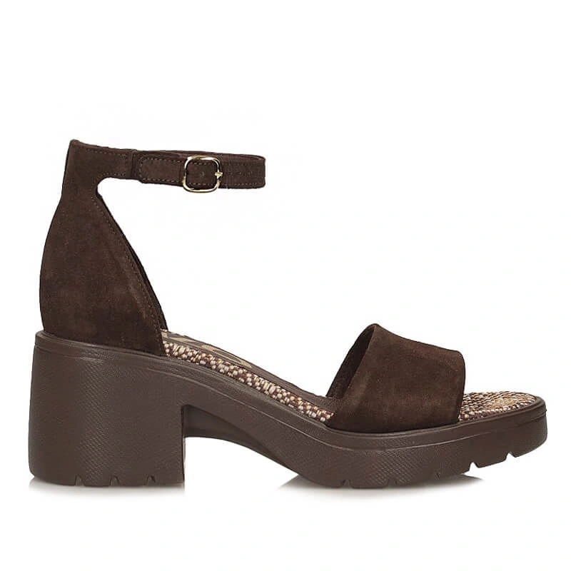 Sandały damskie Ryłko 4RBL1_Q_ _ZW4F ciemnobrązowe na obcasie