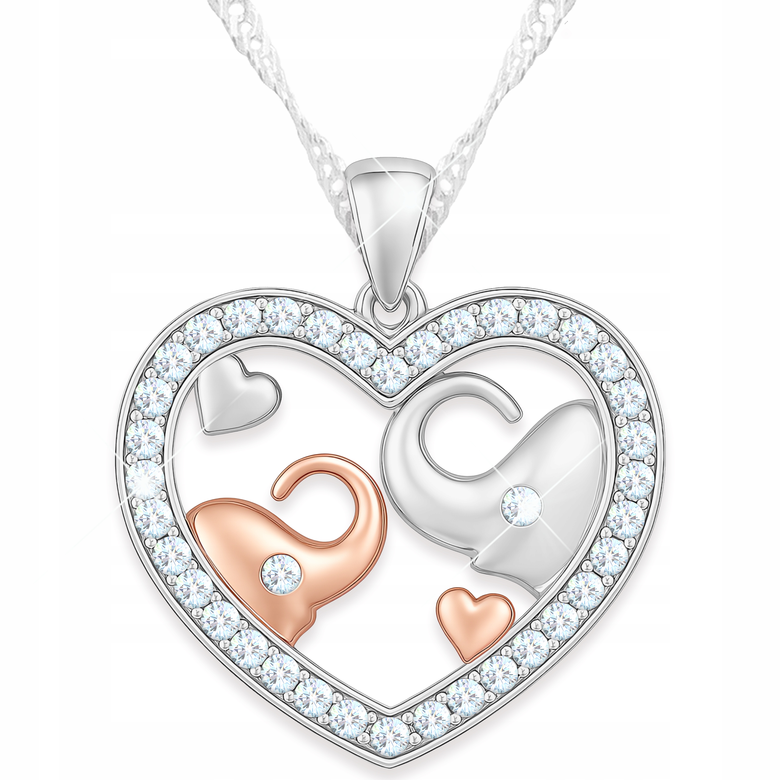 Stříbrný Náhrdelník Srdce se Slonem, Srdíčko Slon se Zirkony Stříbro 925