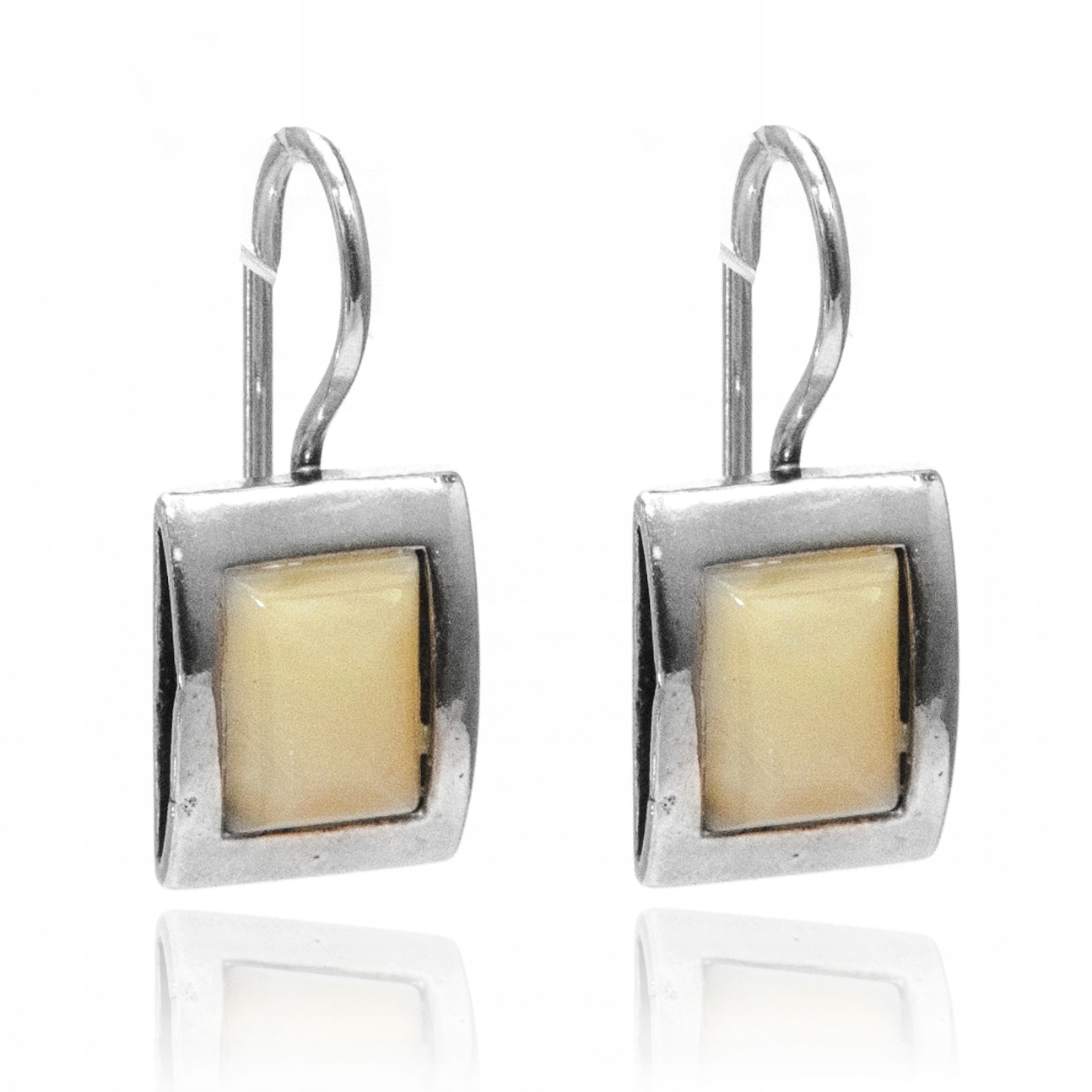 Stříbrné náušnice s jantarem obdélníkové, mléčný jantar stříbro 925